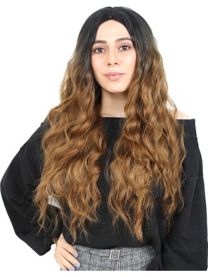 Colezium Fiber Sen Uzun Su Daası Peruk / Siyah / Karamel Ombreli