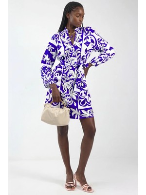 Hiccup Kadınlar Msn Çiçek Desenli V Yaka Kemerli Kısa Elbise Çok Renkli