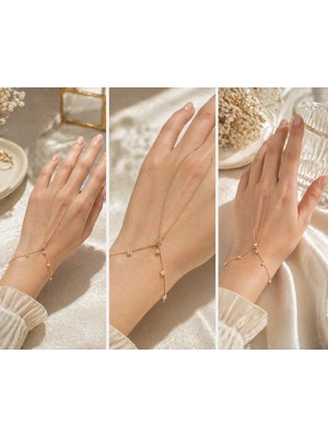 Bymiel Zarif Taş Detaylı Gold Gold Şahmeran Bileklik (El Zinciri)