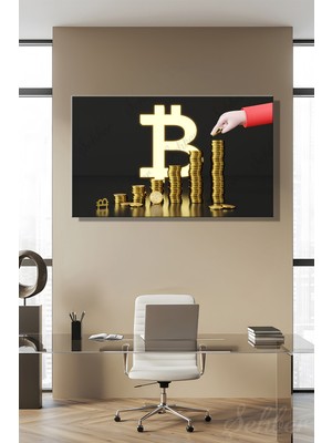 Şehber Dekoratif Yatay Kanvas Tablo Tekli Ofis Broker Bankacılık Yatırım Kripto Para Bitcoin Borsa Forex