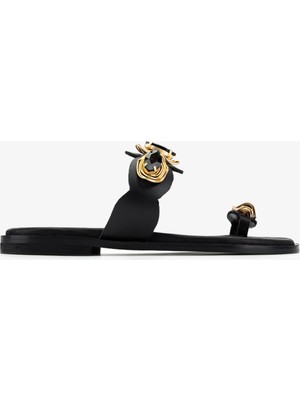 Valmenti Kadın Hakiki Deri Siyah Deri Düz Terlik 1141 578 Bn Trlk Y26 Black Leather