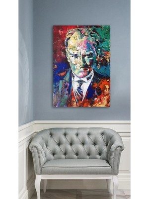 Lona Sanat Yağlı Boya Efektli Mustafa Kemal Atatürk Portresi Karizma Soyut Kanvas Tablo