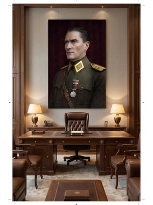 Lona Sanat Mustafa Kemal Atatürk Renkli Portre Tablo – Premium Askeri Üniformalı Kanvas Duvar Dekoru