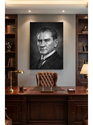 Lona Sanat Mustafa Kemal Atatürk Siyah Beyaz Portre Tablo – Yüksek Çözünürlüklü Premium Kanvas Duvar Dekoru