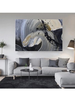 Lona Sanat Soyut Tema Beyaz Renkli %100 Polyester Kanvas Tablo 60 x 90 Ebatlarında