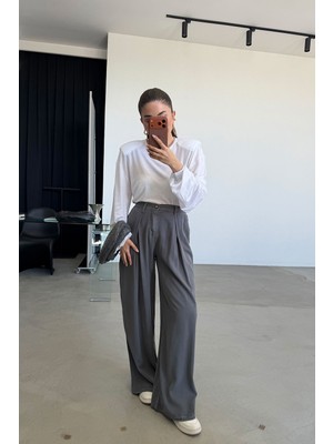 Özge Özgenç Beli Lastikli Geniş Kalıp Pantolon