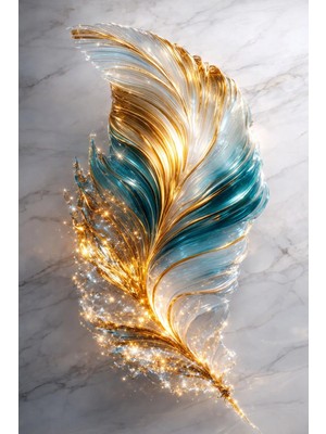 Lona Sanat Modern Soyut Tablo Gold & Turkuaz – Lüks Mermer Zemin | Premium Duvar Dekoru | Salon Ofis Tablosu