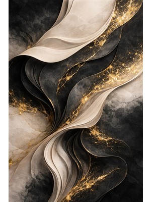 Lona Sanat Siyah Altın Mermer Görünümlü Soyut Kanvas Tablo – Modern Lüks Black Gold Duvar Tablosu