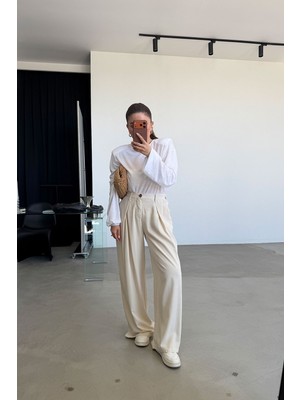 Özge Özgenç Beli Lastikli Geniş Kalıp Pantolon