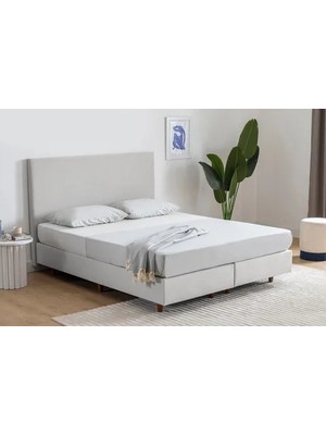 Vivense Luna Mılky Sabit Baza ve Başlık, Açık Gri, 140X200