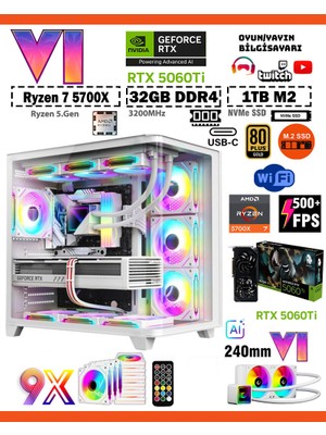 Zeiron Mirage X50 Ultra RTX5060Ti 8GB ∣ R7 5700X ∣ 32GB Ram ∣ 1TB M.2 SSD Sıvı Soğutmalı Oyun Bilgisayarı