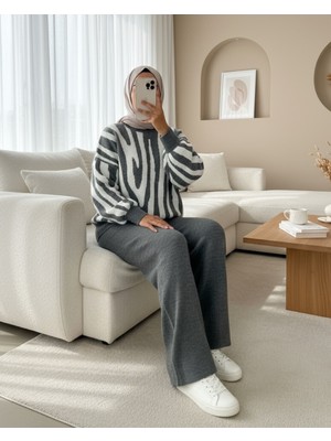 Moda Morfo Salaş Triko Pantolon -Füme
