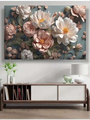 Lona Sanat Doğal Görünümlü Çiçek Tasarımı 35 x 50 cm Beyaz Kanvas Tablo %100 Polyester Malzeme