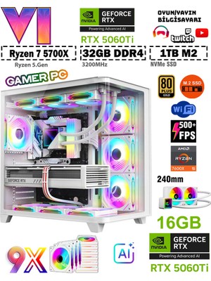 Zeiron GTA-VI X6 Ultra RTX5060Ti ⚡ 16GB ⚡ ∣ R7 5700X ∣ 32GB Ram ∣ 1TB M.2 SSD Sıvı Soğutmalı Premium Oyun Bilgisayarı
