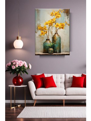 Lona Sanat Eskitme Vazoda Sarı Orikdeler Modern Kanvas Tablo Salon Oturma Yatak Odası Ofis Antre 0434