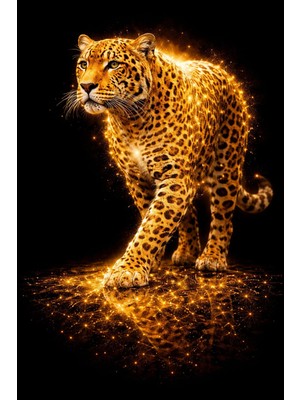 Lona Sanat Gold Leopar Tablo – Siyah Arka Plan Lüks Kanvas – Modern Duvar Dekoru – Premium Tasarım