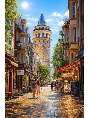 Lona Sanat 👉 Galata Kulesi Tablo – Istanbul Sokak Manzarası Romantik Duvar Dekoru