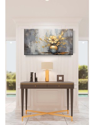 Lona Sanat Modern Saksıda Gold Çiçek Sanatsal Kanvas Tablo Salon Oturma Yatak Odası Ofis Antre 0256