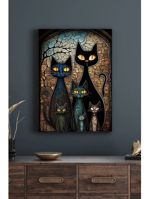 Lona Sanat Kedi Ailesi Temalı Dekoratif Hd Baskı Kanvas Tablosu Hd Dijital Baskı Dikey Kanvas Tablo