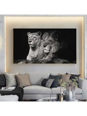 Lona Sanat Aslan Kanvas Tablo Çiftli Aslan