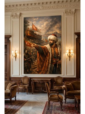 Lona Sanat Fatih Sultan Mehmet Gemilerin Karadan Yürütülmesi Tablosu – Istanbul’un Fethi Kanvas Duvar Dekoru