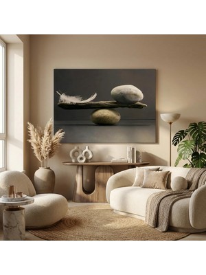 Lona Sanat Taş Tüy Denge - Tek Parça Kanvas Tablo