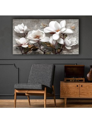 Lona Sanat Beyaz Çiçekler Modern Dekoratif Kanvas Tablo