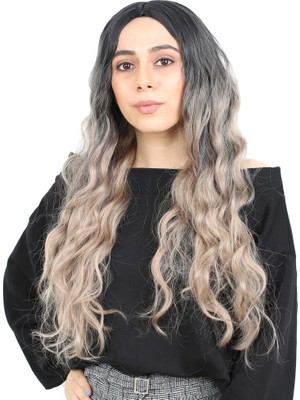 Colezium Fiber Sen Uzun Su Daası Peruk / Siyah / Küllü Platin Ombreli