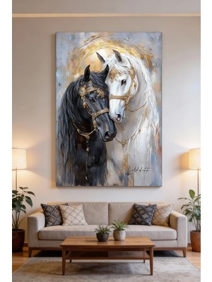 Lona Sanat Siyah ve Beyaz At Kanvas Tablo