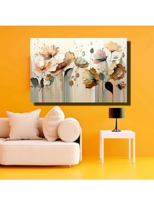Lona Sanat Sulu Boya Görünümlü Çiçekler Modern Kanvas Tablo Dekoratif Duvar Tablo