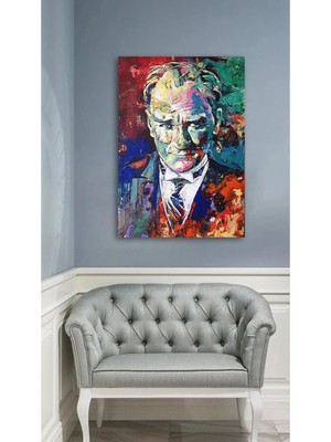Lona Sanat Yağlı Boya Efektli Mustafa Kemal Atatürk Portresi