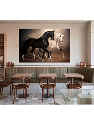Lona Sanat Ürünler Modern Soyut Siyah Beyaz Atlar At Kanvas Tablo