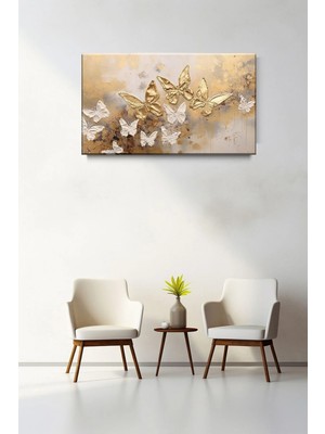 Lona Sanat Yağlı Boya Görünümlü Kelebekler Kanvas Tablo Salon Oturma Yatak Odası Ofis Antre 0229