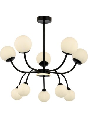 Avonni AV-1894-10BSY Siyah Boya Modern Avize G9 Metal Cam H: 75 cm, Ø: 80 cm