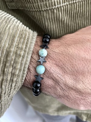 Padore Accessory Yıldız Metal Detaylı Renkli Doğal Taş Bileklik Unisex Kullanıma Uygun