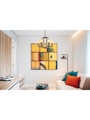 Avonni AV-4285-6E Eskitme Kaplama Modern Avize E27 Metal Cam H: 90 cm, Ø: 70 cm