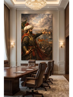 Lona Sanat Fatih Sultan Mehmet Istanbul’un Fethi Tablosu – Ayasofya’ya Yön Veren Lider Kanvas Duvar Dekoru