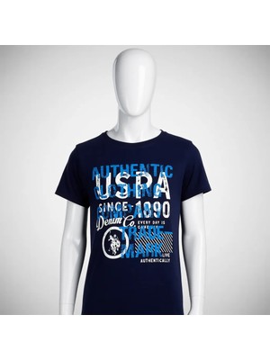 U.S. Polo Assn. Erkek Çocuk Lacivert Tişört Pamuk Kolsuz Grafik Desenli Trend 50263338-VR033