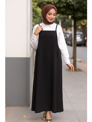 Najmaddin Beruflic Kadın Siyah Basic Ayarlanabilir Askılı Jile Elbise Najmaddin