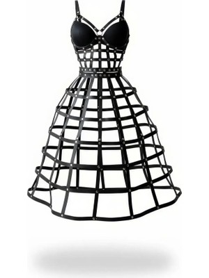 Najmaddin Beruflic Siyah Kadın Etek Deri Kafes Yapılı Zımba Detaylı Etek - BRF1013 Najmaddin