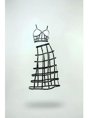 Najmaddin Beruflic Siyah Etek Suni Deri Etek Kafes Detaylı Etek Midi Boy Deri Etek - BRF1013 Najmad