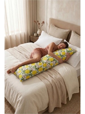 Nesco Limon Desenli Büyük Boy Uzun Yastık Kılıfı 40X120 cm %100 Pamuk Dekoratif Kılıf Sadece Kılıf