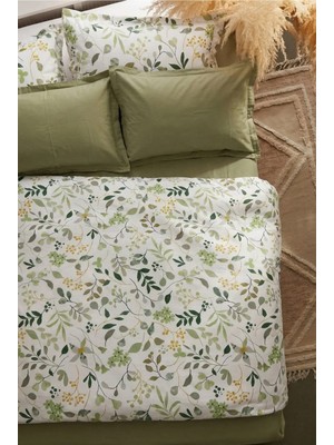 Nesco Yeşil Botanik %100 Pamuk 160X220 Tek Kişilik Nevresim Takımı + Lastikli Yeşil Çarşaf + 2 Yastık