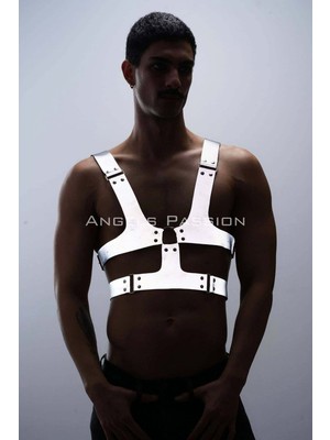 Najmaddin Beruflic Reflektörlü (Karanlıkta Parlayan) Sert Göğüs Harness, Gay Harness Aksesuar,