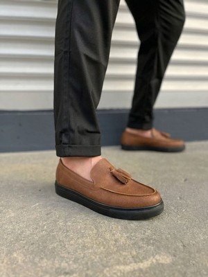 Mevese Moolb Bağcıksız Püsküllü Cilt Erkek Günlük Spor Klasik Ayakkabı Cst - Taba