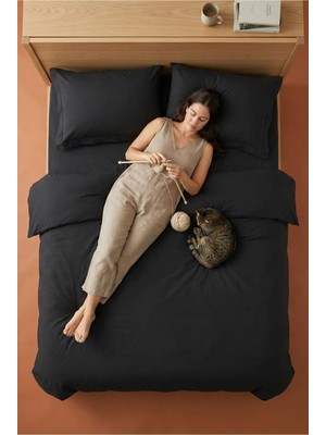 Nesco Siyah Tek Kişilik %100 Pamuk Nevresim Takımı 160X220 Nevresim 100X200 Çarşaf 2 Yastık Kılıfı