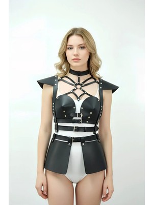 Najmaddin Beruflic Siyah Etek Suni Deri Etek Zımbalı Tokalı Peplum - BRF1371 Najmaddin