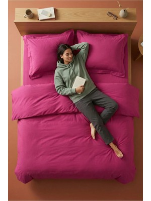 Nesco Fuşya King Size %100 Pamuk Nevresim Takımı 220X240 Nevresim 180X200 Çarşaf 4 Yastık Kılıfı