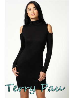 Najmaddin Beruflic B101177 Omuzu Açık Uzun Kollu Elbise Najmaddin