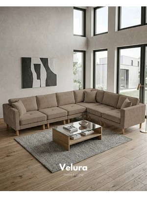 Velura Home & Living Armin Akıllı 6 Modül Köşe Koltuk Takımı & Modüler Yataklı Köşe Takımı - Kadife - Kahve